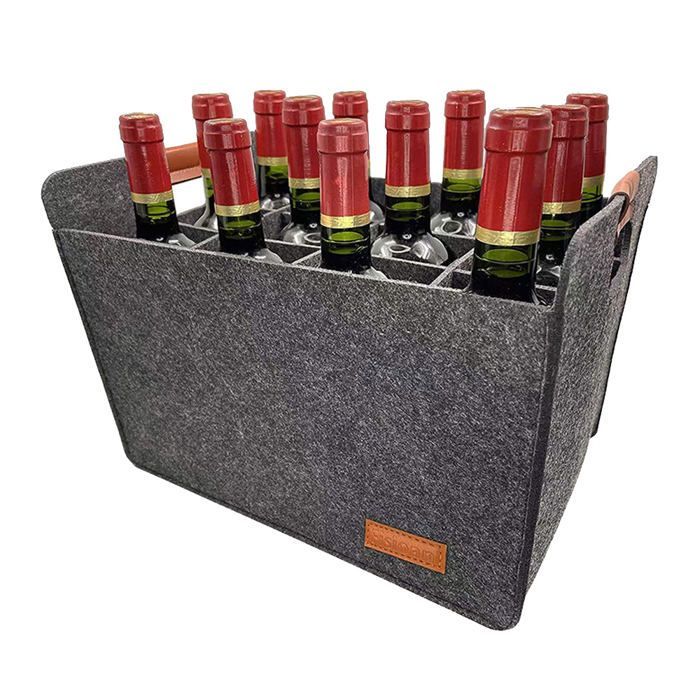 Bolsa portabotellas de vino de 12 compartimentos, color gris.