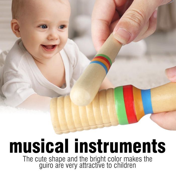 Musical Instrument - DILWE - Crow's Guiro - Solid Wood - Yellow - For children aged 3 to 6 years