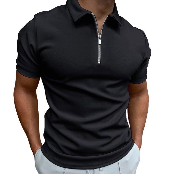 Men's Polo Shirt, Short Sleeve Casual Sport Slim Fit Solid Color - Black