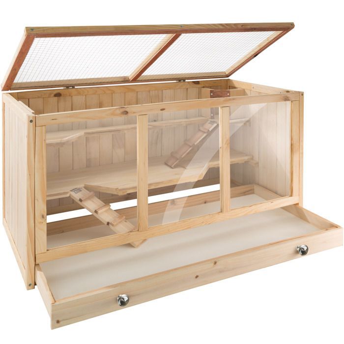 Jaula de madera para roedores TECTAKE GOLDIE con bandeja integrada para facilitar la limpieza, 95 x 50 x 50 cm - Marrón