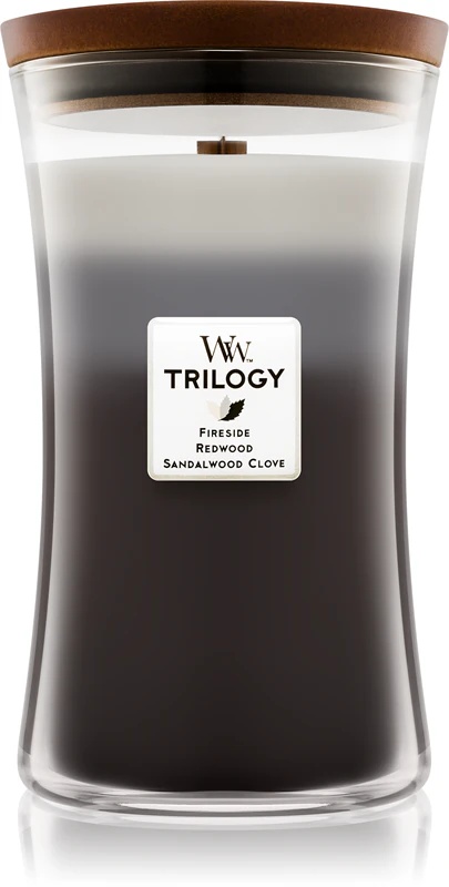 Woodwick Trilogy Warm Woods aromātiskā svece ar koka dakti