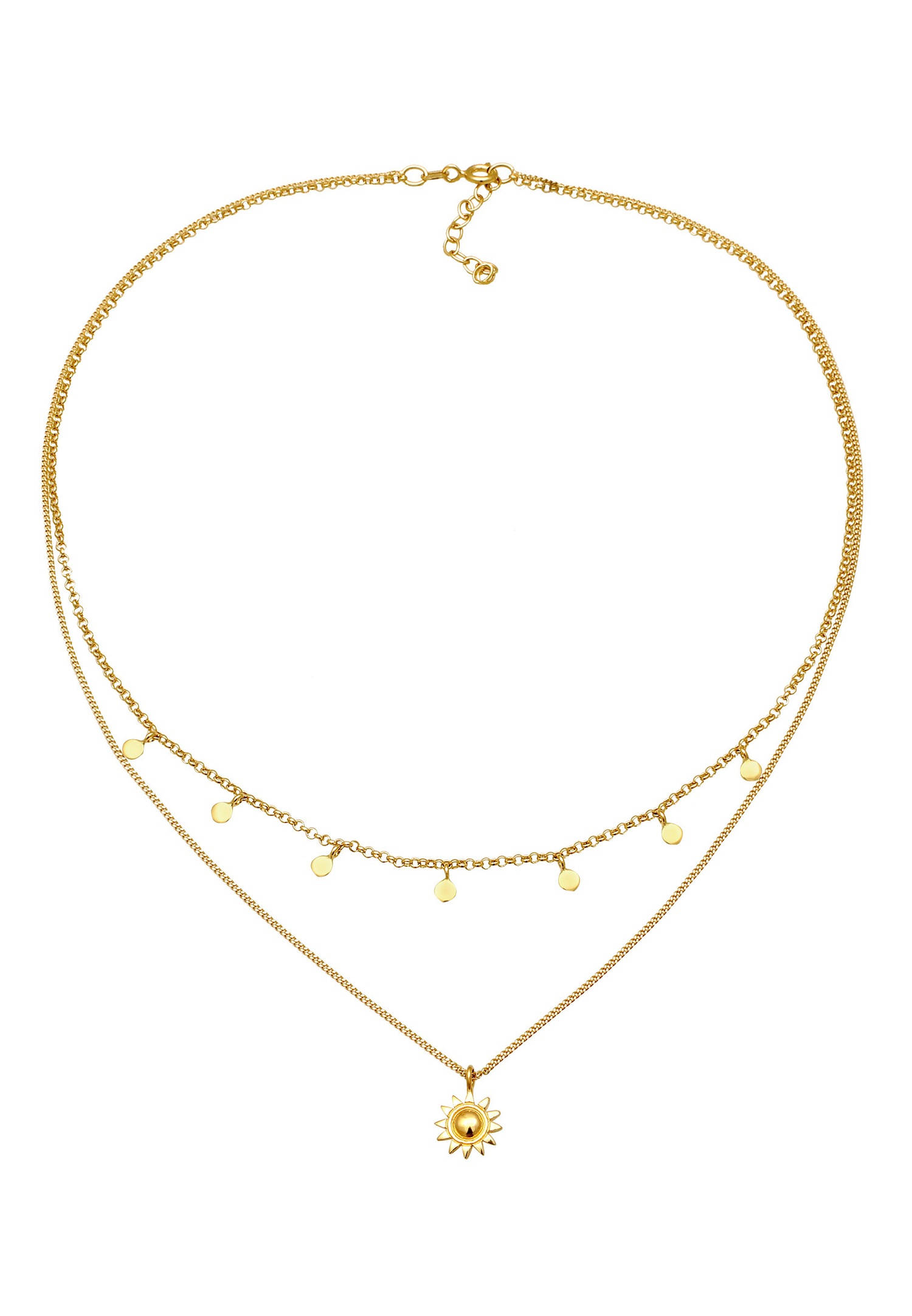 Elli Elli Collier Couches Femmes Pendentif Soleil Chaîne à maillons Argent Sterling 925 Eté / Plage 36 cm