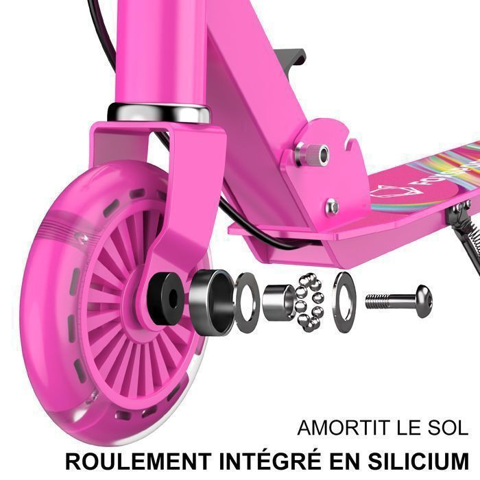 Patinete infantil FOXSPORT - Plegable - 2 ruedas con luces intermitentes - Manillar ajustable en 3 niveles - Freno de mano - Capacidad de carga de 100 kg - Rojo