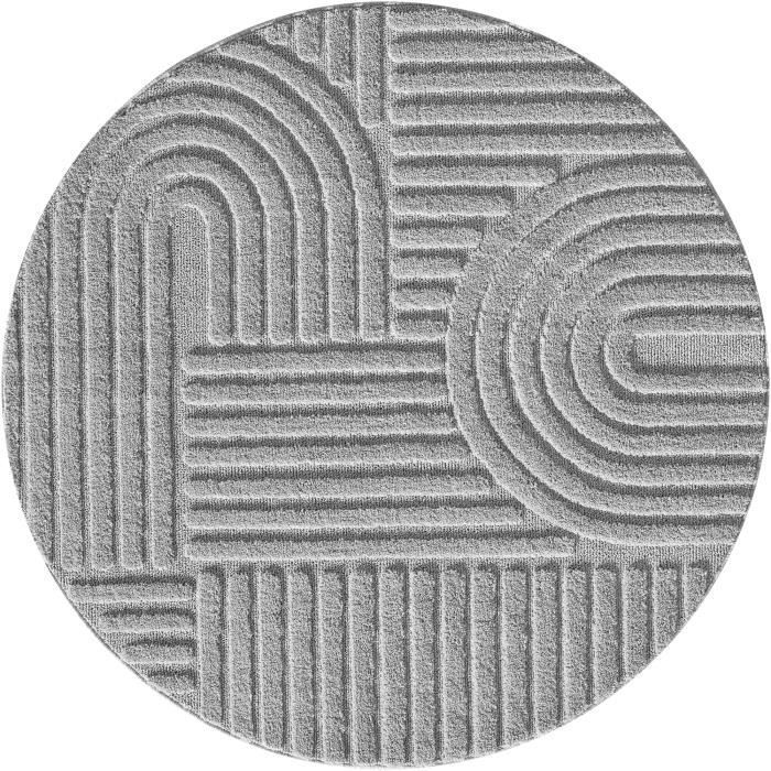 Alfombra redonda - SIMPEX - Estilo escandinavo - Diseño 3D - Suave y mullida - Gris - 120 x 120 cm