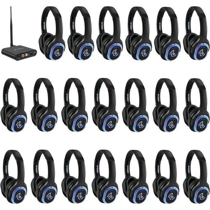 Kit di avviamento Silent Disco Retekess TA004, cuffie wireless per TV, 3 canali, portata 200 m, 20 cuffie, cuffie da discoteca per feste