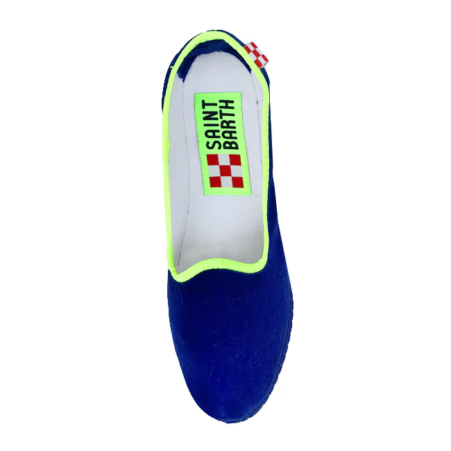 Friulische slippers van blauw fluweel