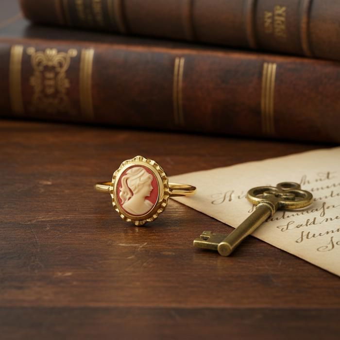 Anillo de mujer con camafeo, chapado en oro de 18 quilates – Camafeo ovalado naranja de 13 x 10 mm – Joyería vintage elegante y atemporal