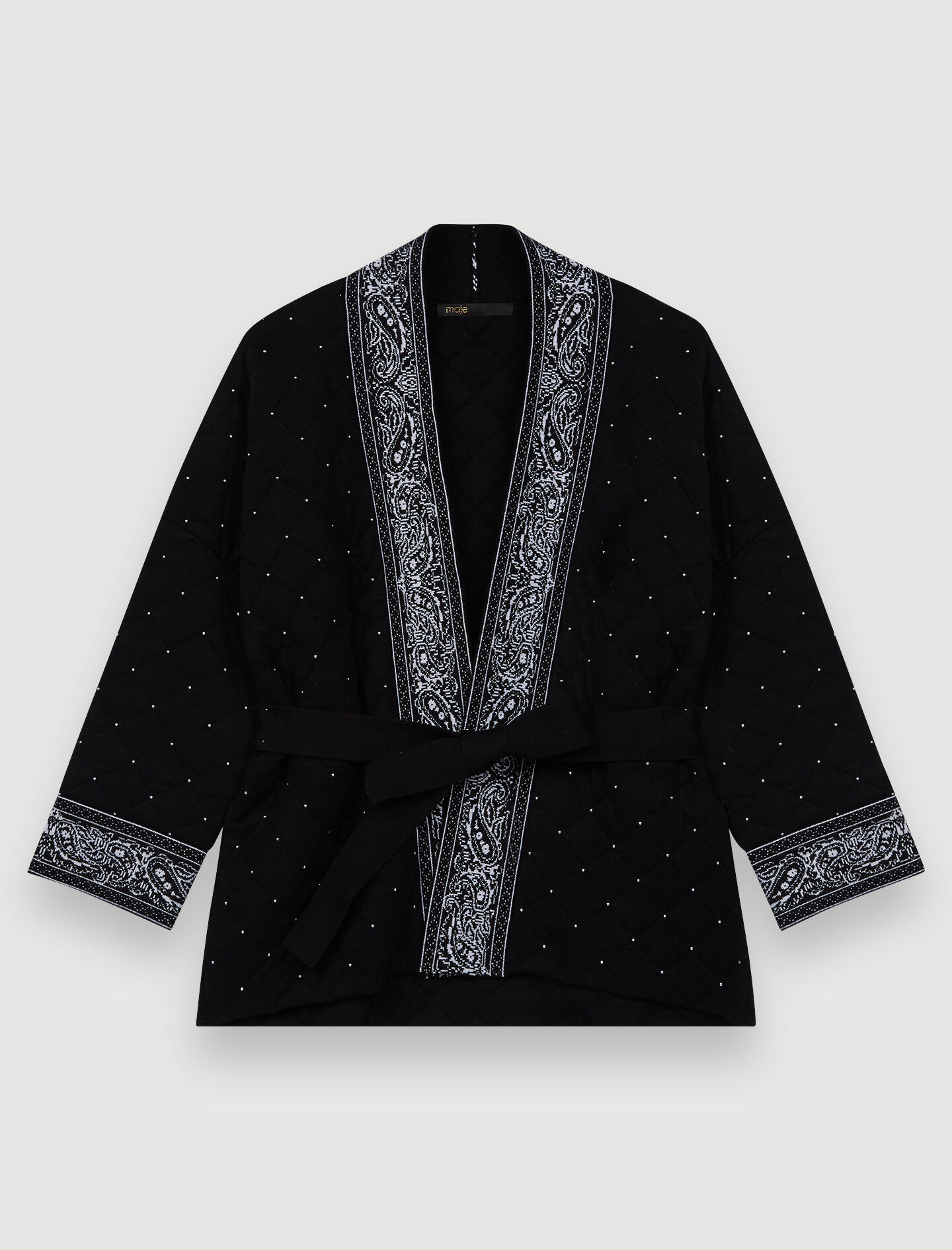 Jacquard vest met riem - Zwart
