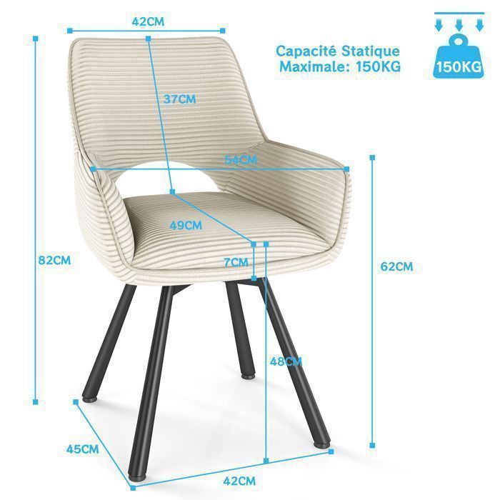 WAFTING Lot de 6 Chaises de Salle à Manger,  Fauteuil Pivotantes avec Accoudoirs, Rembourrées avec Dossier en Velours,Beige