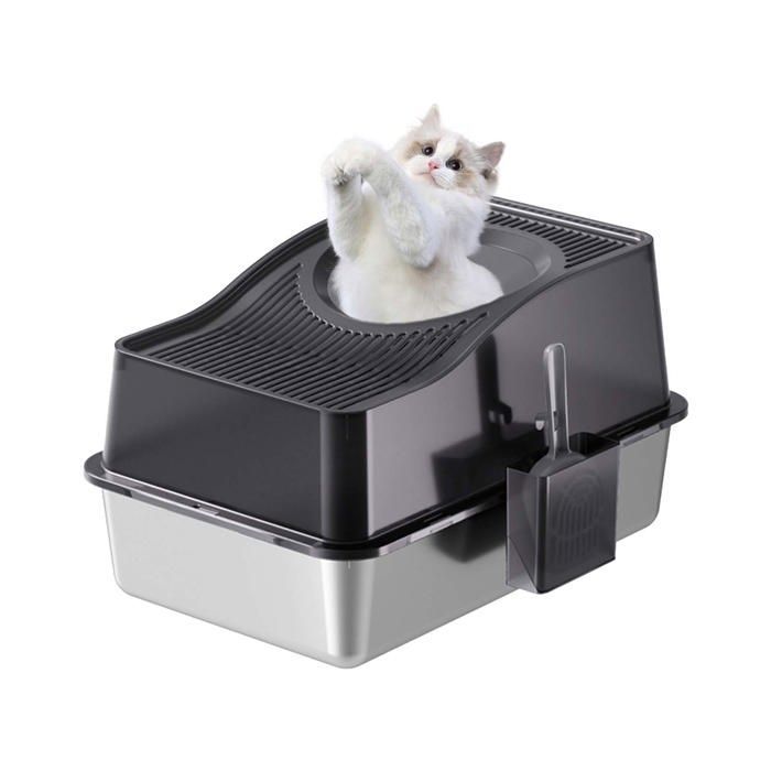 Arenero para gatos - 60 x 40 x 34 cm - Casita para gatos con pala - Negro