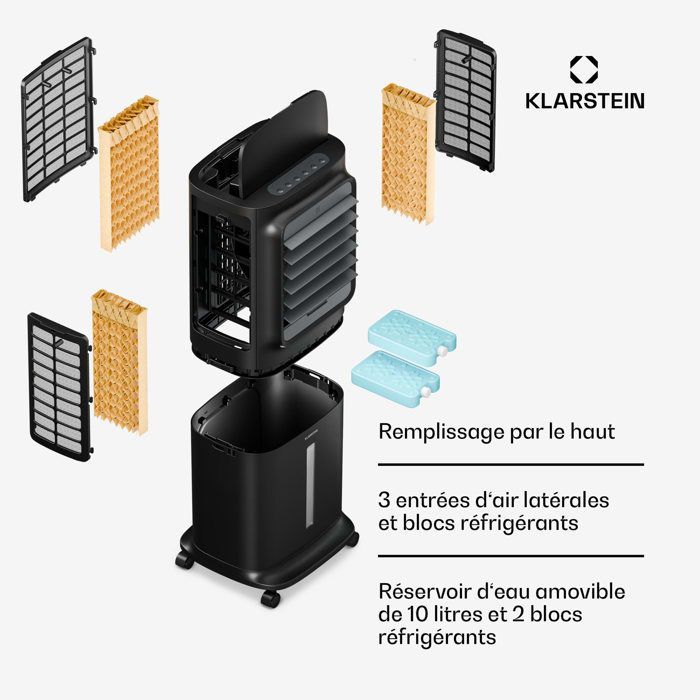 Ventilador inteligente Klarstein Breezcube - 340 m³/h - 10 L - 30 m² - 3 modos - 50 W - Negro - Control remoto