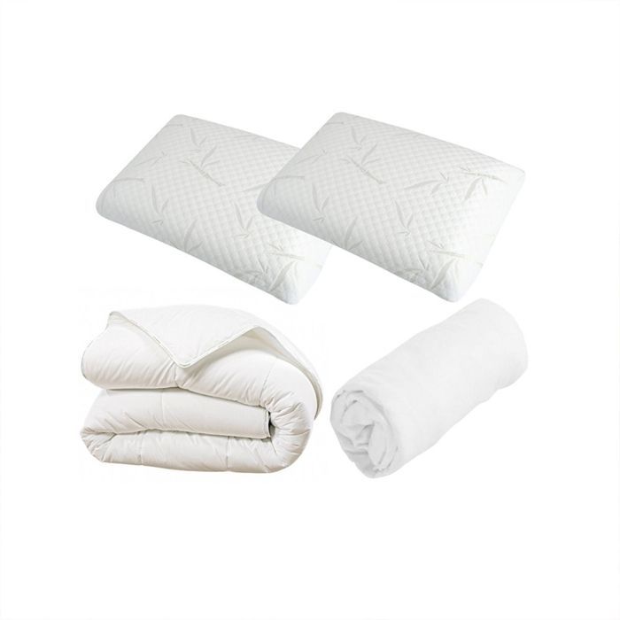 Conjunto de cama completo: Travesseiro(s) + Protetor de colchão + Edredom branco 160x200 cm