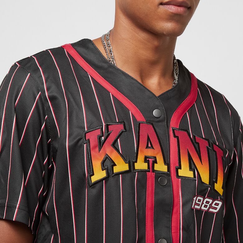 Honkbalshirt met schreefjes en krijtstrepen