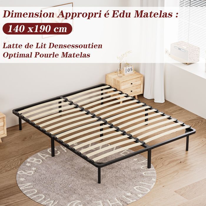 TUNCCO Lattenrost 140 x 190 cm, 29 cm hoch, für Erwachsene, 2 x 14 Latten, 9 Beine inklusive