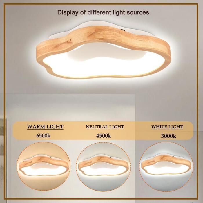 WOTTES Plafonnier LED En Bois Rond - Ø40*7.5CM - Blanc Chaud - Plafonnier nuage en bois Design - Pour Salon Cuisine Salle de bains