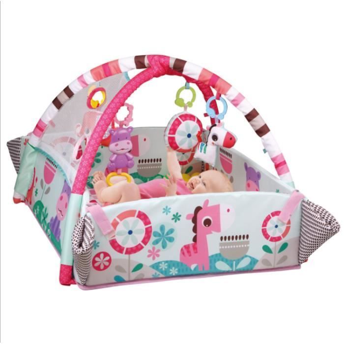 Tapis de jeu pour Bébé,Tapis D'éveil Bébé,tapis de jeu gymnastique,Tapis de Sécurité pour Bébé, avec jouets boules de l'océan, Rose