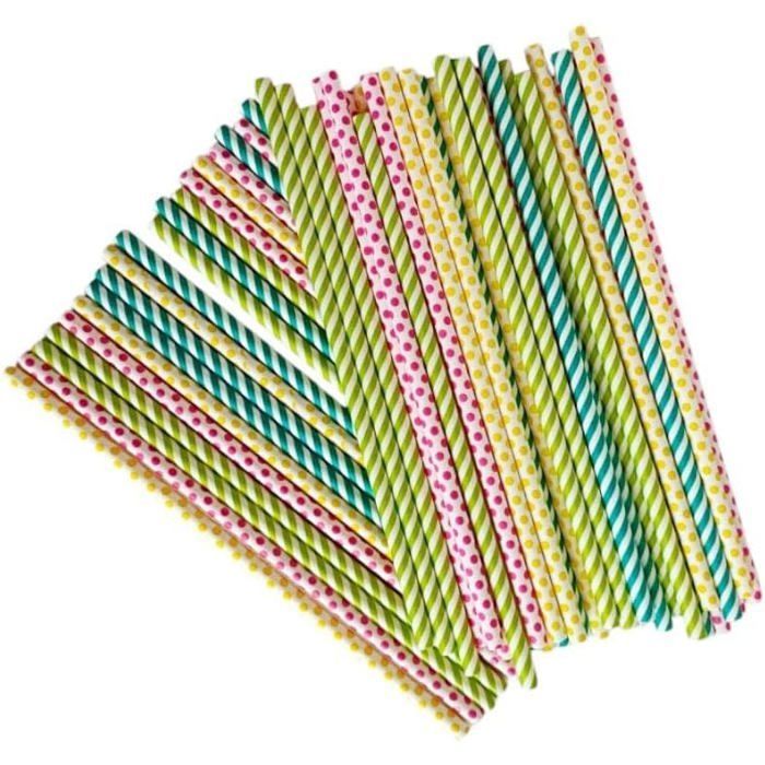 Set of 50 multi-coloured striped paper straws for parties, birthdays, cocktails - Size 20 cm