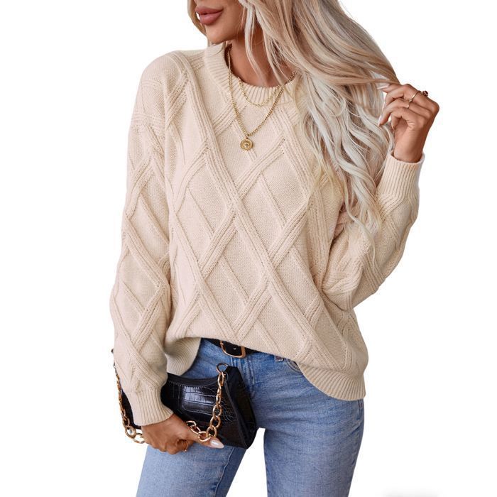 Jersey de mujer - Estampado de rombos - Tejido suave - Cuello redondo - Manga larga - Otoño/Invierno
