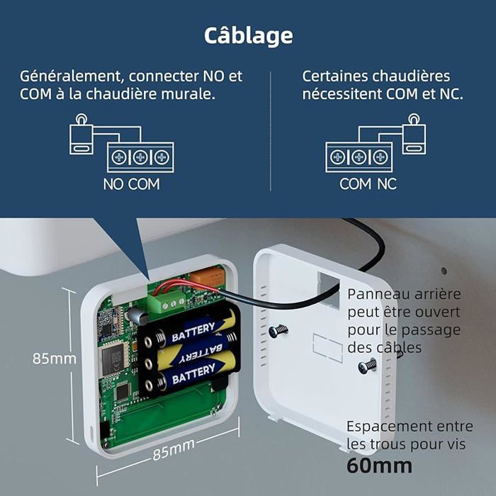 Termostato inteligente WiFi (alimentado por batería/USB) Termostato para caldera de gas de 2 cables Termostato WiFi con cable Termostato para agua