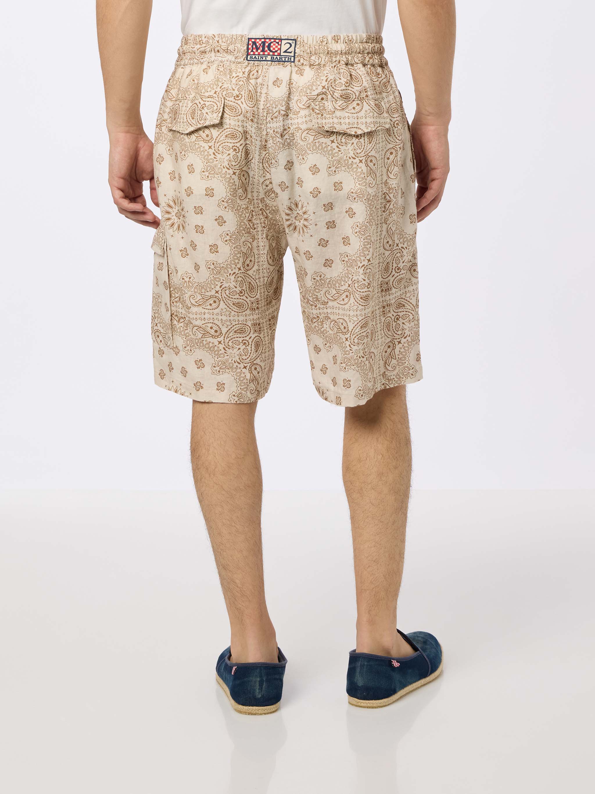 Marseille herenbermudashorts van linnen met bandana-print