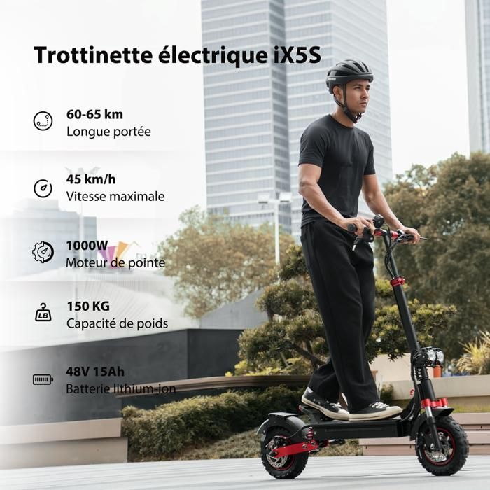 Patinete elétrico dobrável iSCOOTER iX5S para adultos, autonomia de 60 km, motor de 1000 W, bateria de 15 Ah, pneus de 11 polegadas, capacidade de carga de 150 kg.