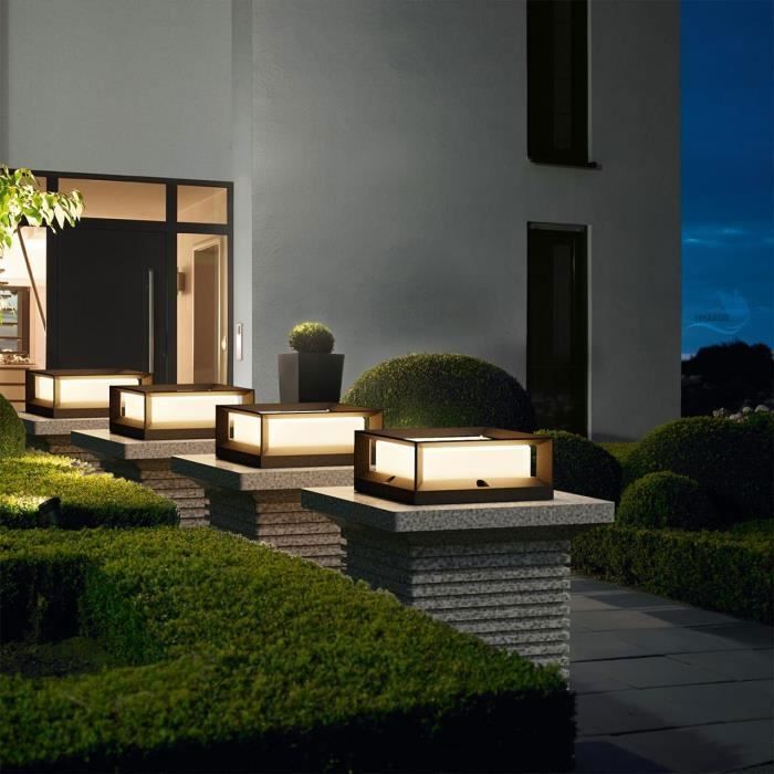 Baliza de exterior de aluminio negro - Aplique de pared para jardín - Impermeable IP55 - 22x22x10 cm