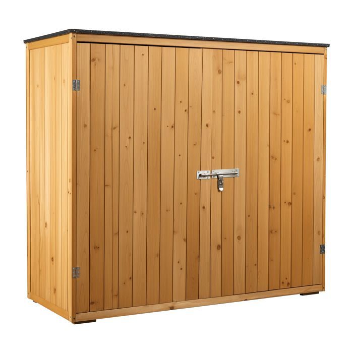 Wiltec Abri de jardin – 1360 x 580 x 1270 mm – en bois verni – avec Toit revêtu par PVC et 2 portes – Cabane Remise pour rangement o