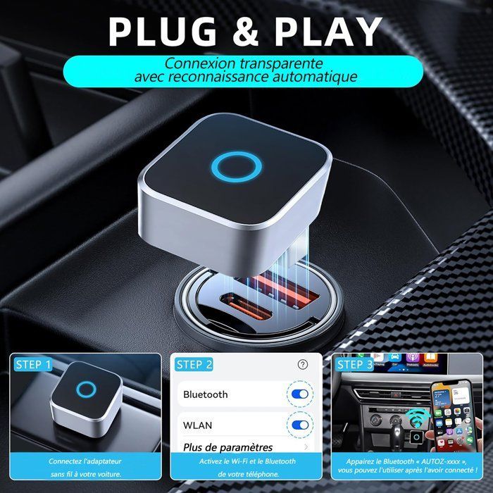 2-in-1 draadloze CarPlay-adapter, plug-and-play USB mini, compatibel met iPhone en Android Auto, 5GHz wifi en Bluetooth