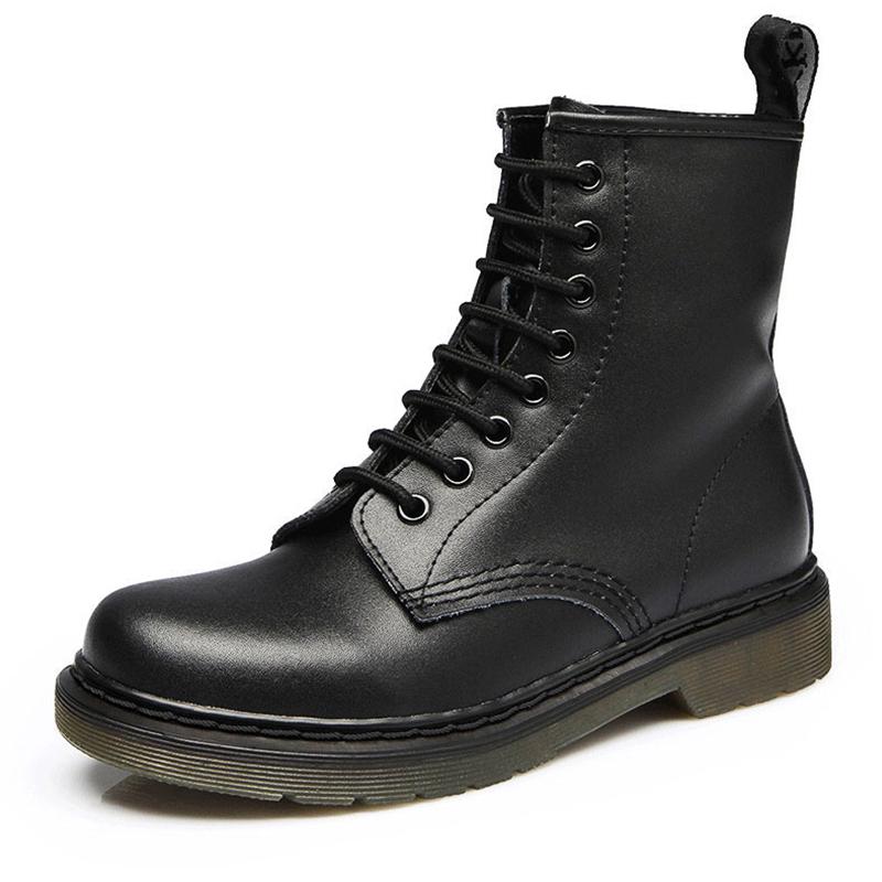 Botas de mujer de cuero genuino para invierno, botas casuales de otoño para mujer, botas de tobillo de cuero genuino.