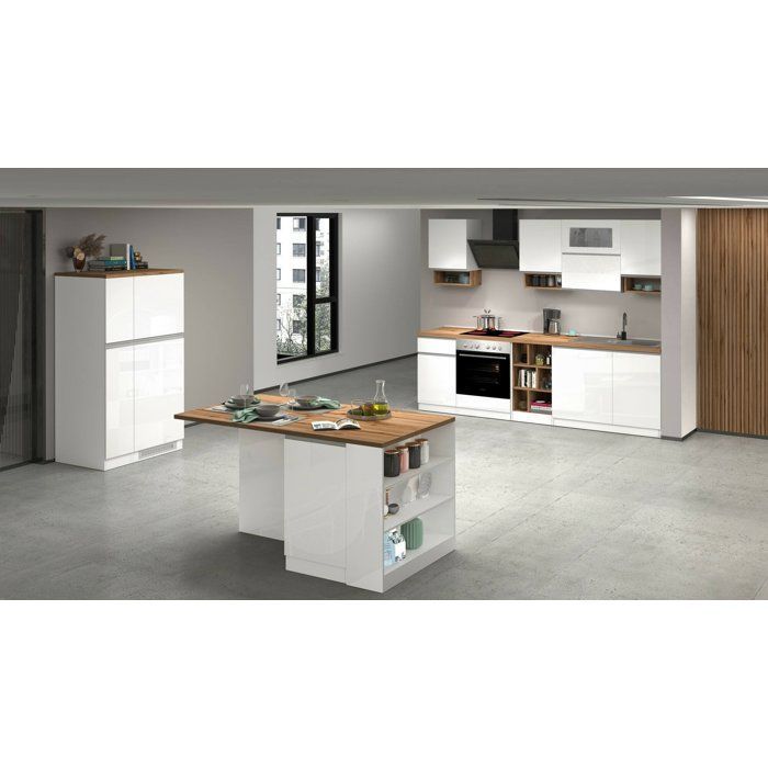 Cuisine Complète Attiko Dmora, en Bois Mélaminé Blanc Brillant