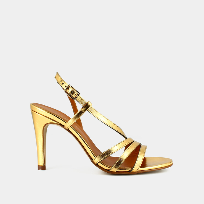 Sandales à talons brides  en cuir métallisé or