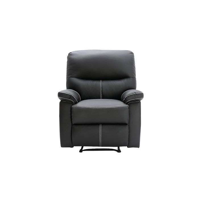 Sofá de 3 plazas y sillón reclinable CANBY en piel sintética negra.