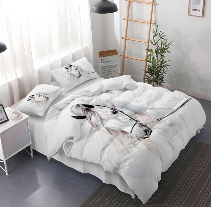 Funda nórdica de caballo de 140x200cm, juego de ropa de cama de caballo para niños, 1 funda nórdica de caballo + 2 fundas de almohada de 50×75cm