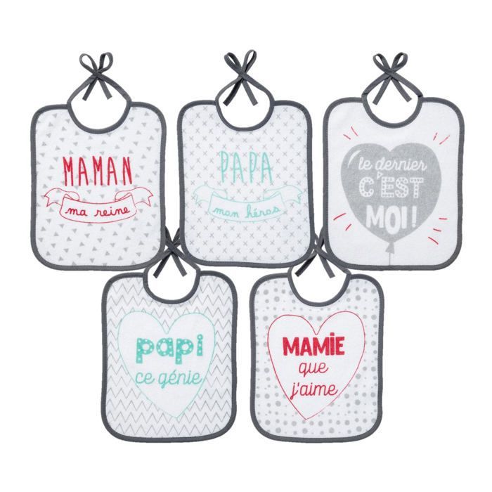 Conjunto de 5 babadores para recém-nascido BABYCALIN com mensagem para a família - 20 x 25 cm
