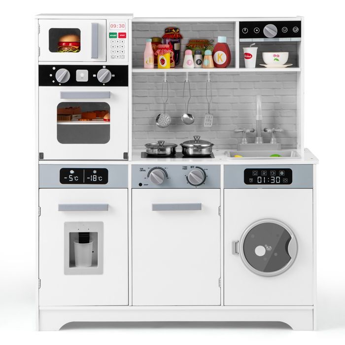 Cucina per bambini DREAMADE con luci e suoni realistici, lavello, forno, microonde, lavatrice, macchina del caffè e accessori.