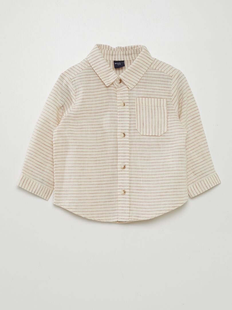 Camisa de linho listrada - BEGE
