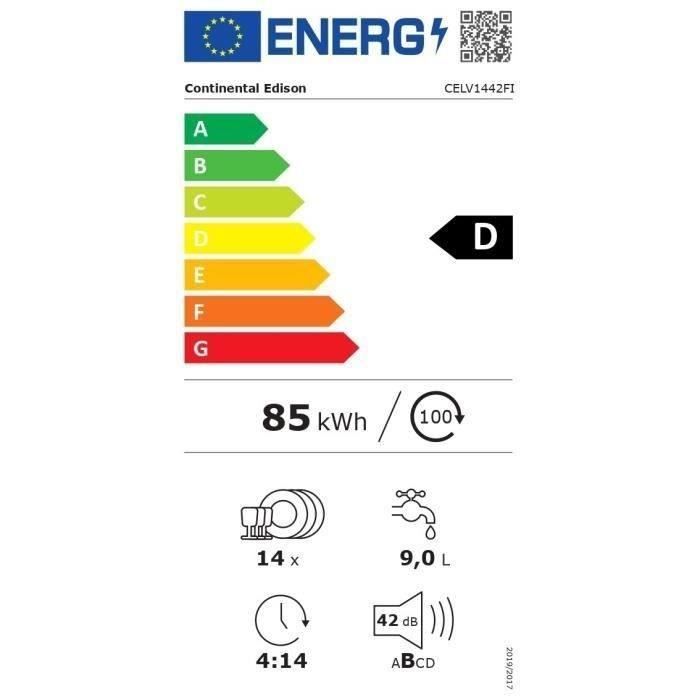 CONTINENTAL EDISON Built-in Dishwasher - 14 Place Settings - 59.8 cm Wide - Energy Class D - Induction Motor - 42 dB - White