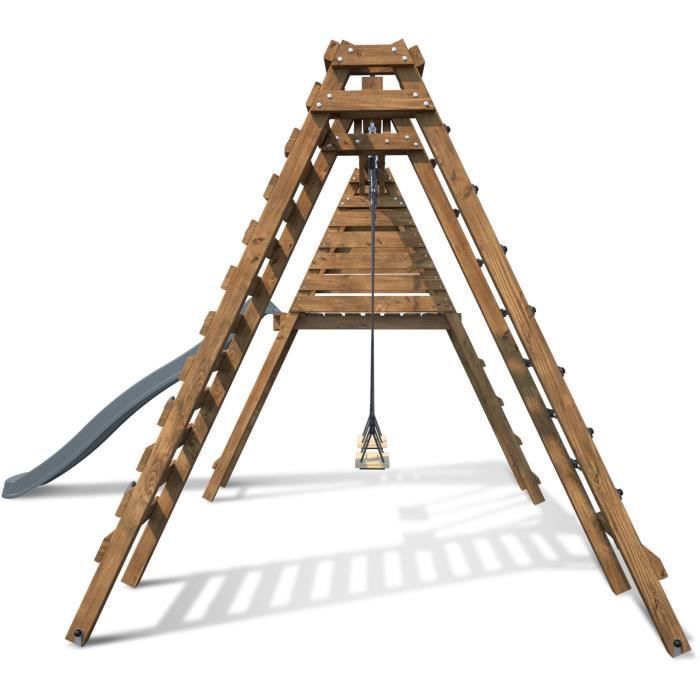Parque infantil de madeira - SOULET - ISIS - 2 estruturas de jogo, escorregador, rede e parede de escalada