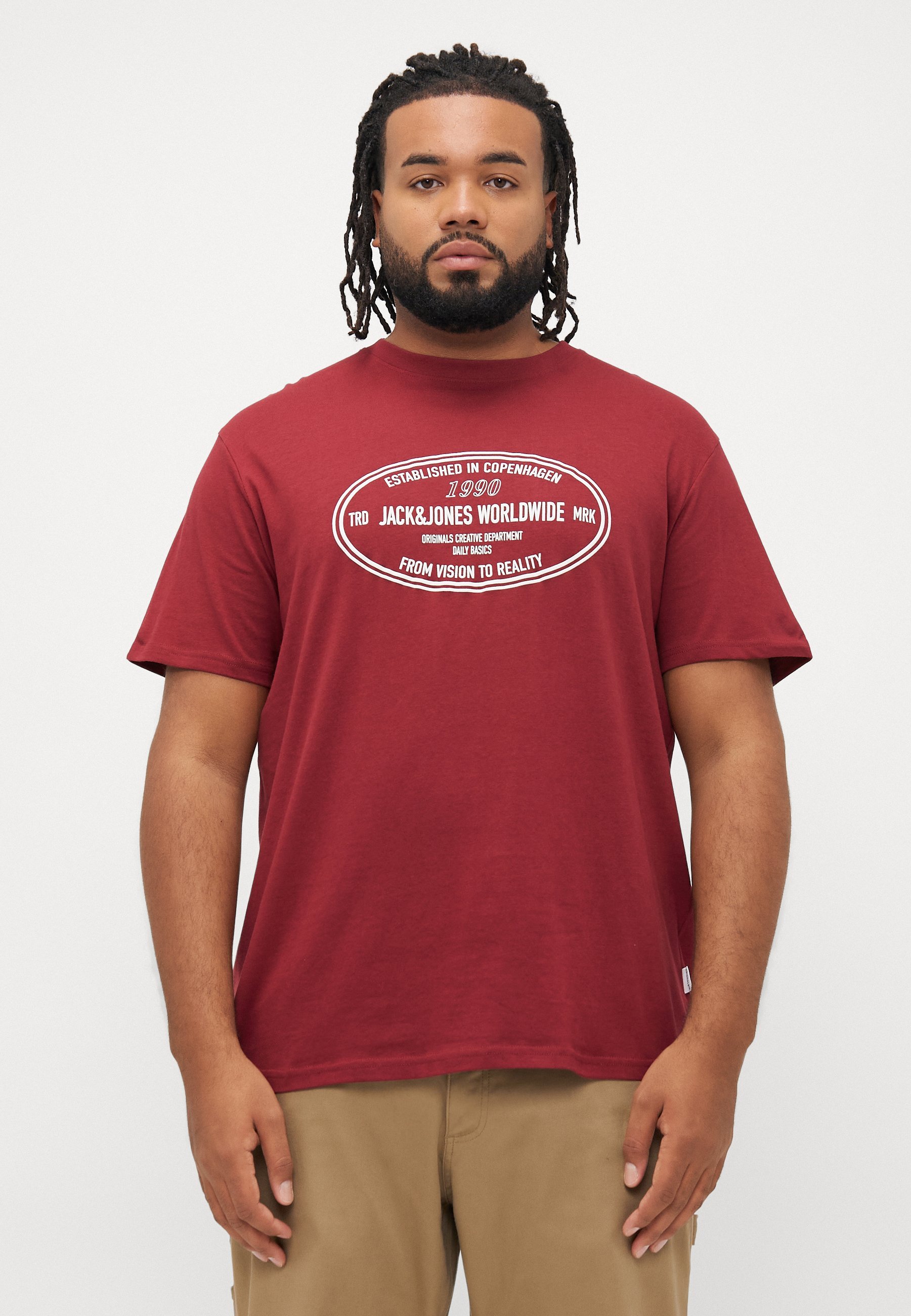 Jack & Jones JORYORK FRONT TEE 3 PACK - Tričko s potiskem - antique white/black/tibetan red