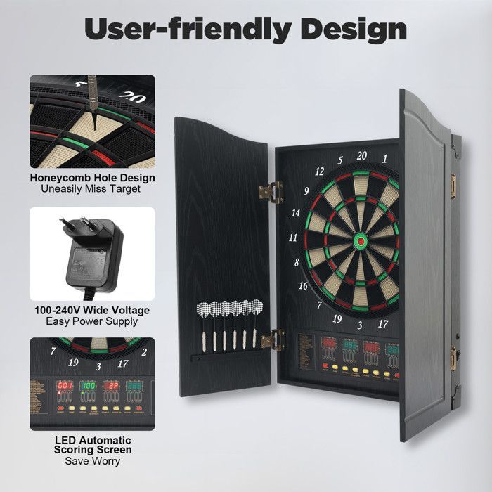 Elektronisch dartbord, 12 darts, professioneel dartbord, dartbord met 4 led-displays