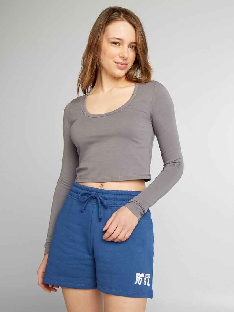 Crop top met lange mouwen - GRIJS