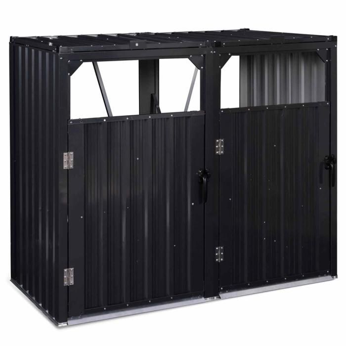 IDMARKET Cache poubelle double en acier gris anthracite