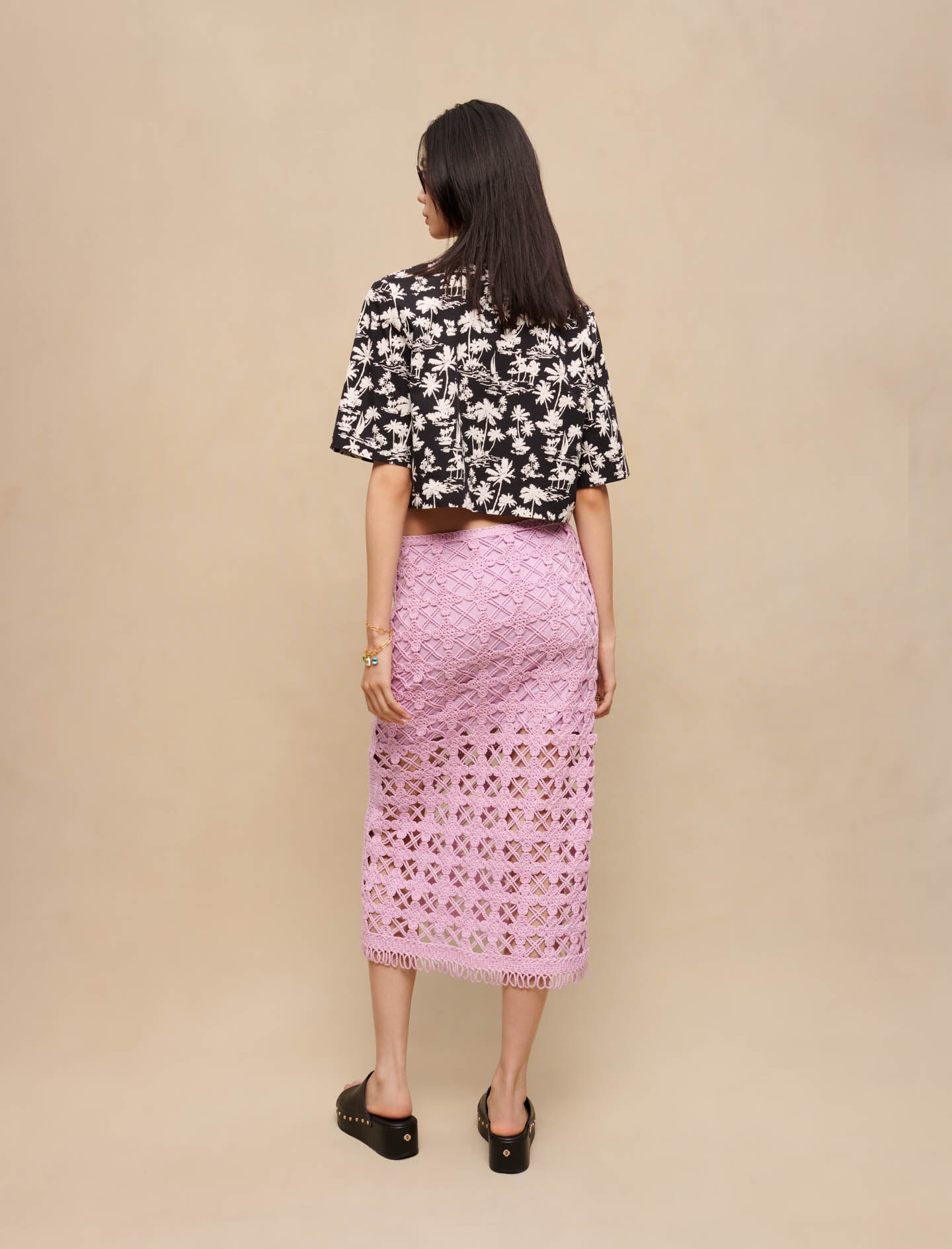 Kort shirt met palmprint - Palmier noir