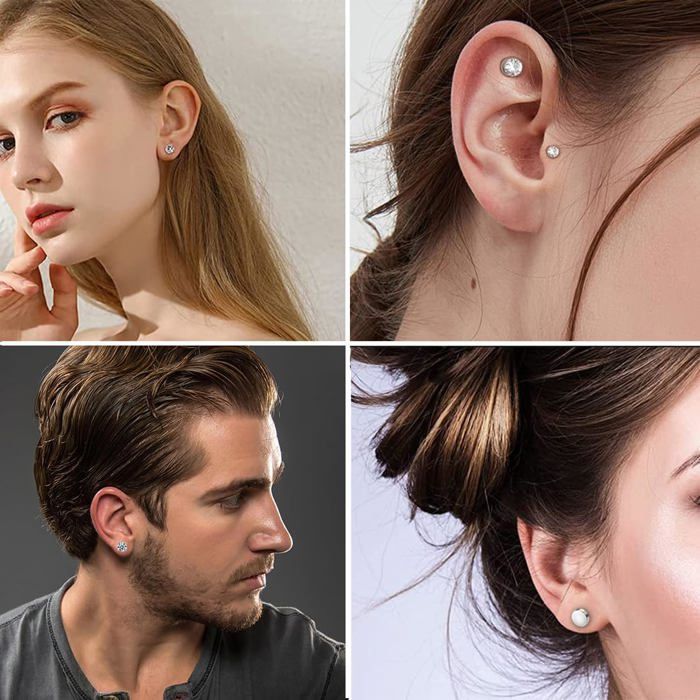 4 Pairs of Men's Magnetic Earrings, 6mm