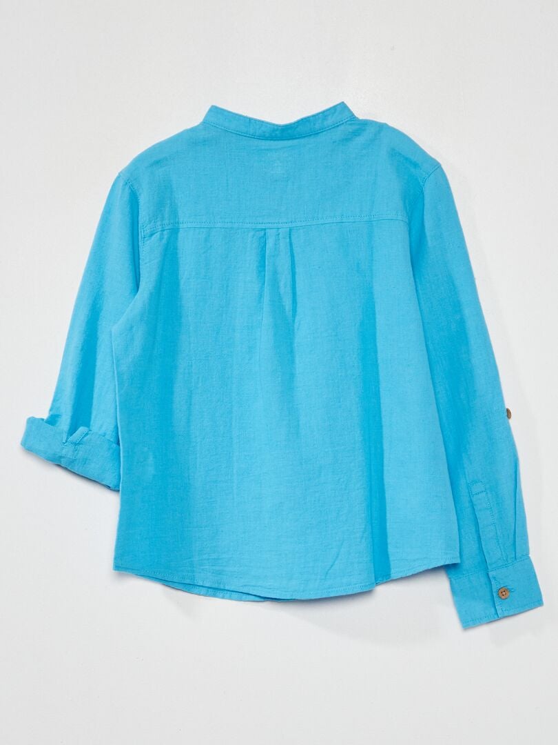 Linnen overhemd met opstaande kraag - BLAUW