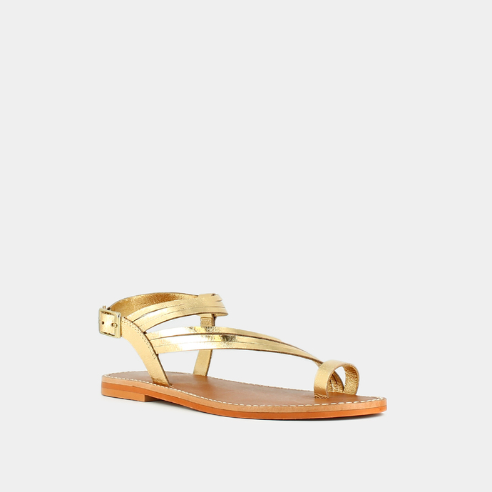 Sandales à brides  en cuir métallisé or