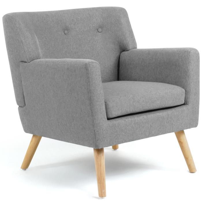 IDMARKET LIV Poltrona scandinava in tessuto grigio melange