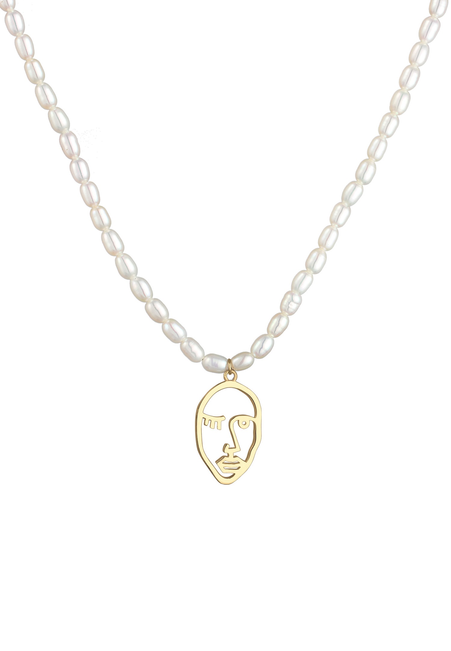 Elli PREMIUM Clin d'œil Visage Filigrane Perles de Culture d'Eau Douce Femme Plaqué Or Argent (925/1000)