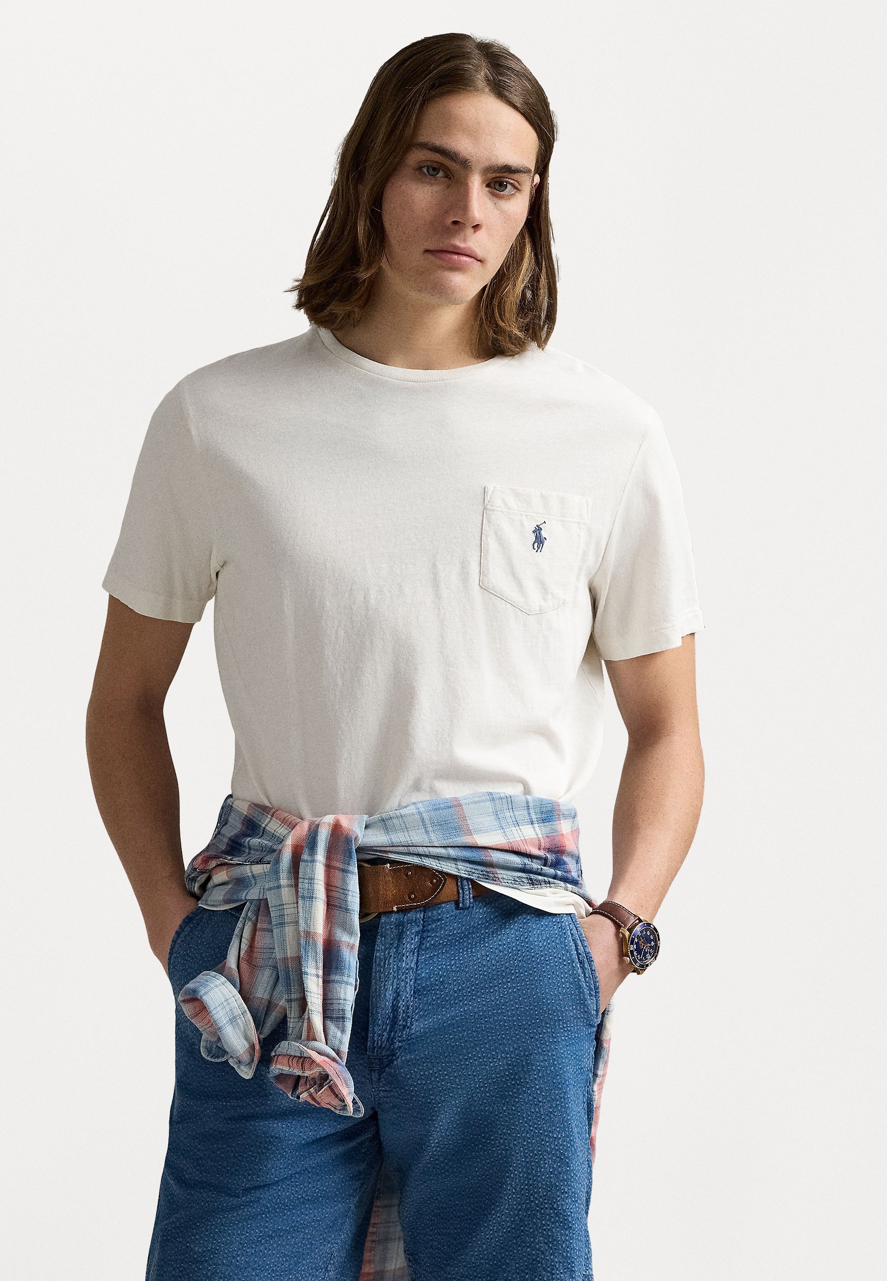 Polo Ralph Lauren T-shirt Standard Fit in cotone e lino con taschino - T-shirt basic - nevis