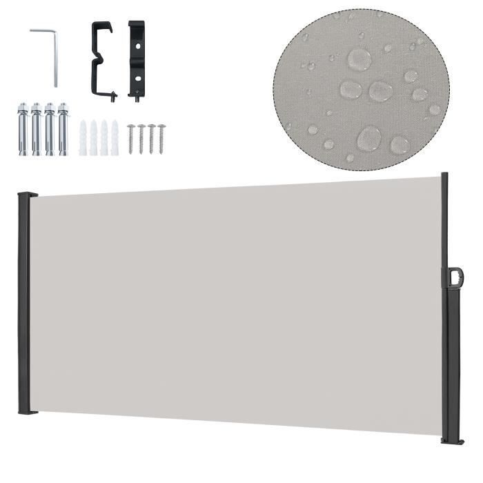 LILIIN Retractable Polyester Side Window Privacy Screen with Aluminum Post for Garden and Patio, 160x300cm, Light Grey